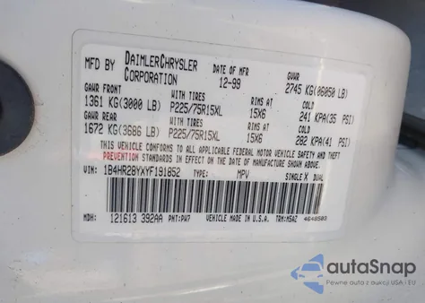 2000 Dodge Durango z USA, uszkodzony, nr VIN 1B4HR28YXYF191852